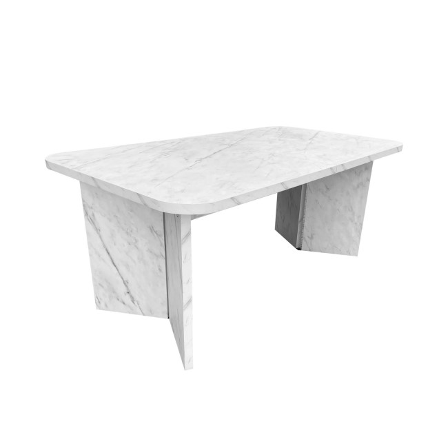 White Marble Effect Pillar Extendable Dining Table - Seats 6 - 8 - Geneva