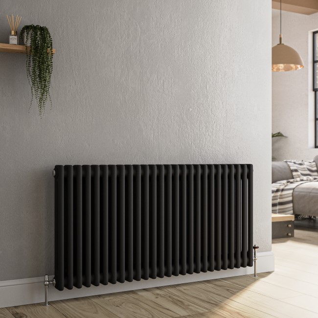 Reggio Midnight Black Horizontal Double Column Traditional Radiator 600x1190mm 4091 BTU - Cast Iron Style