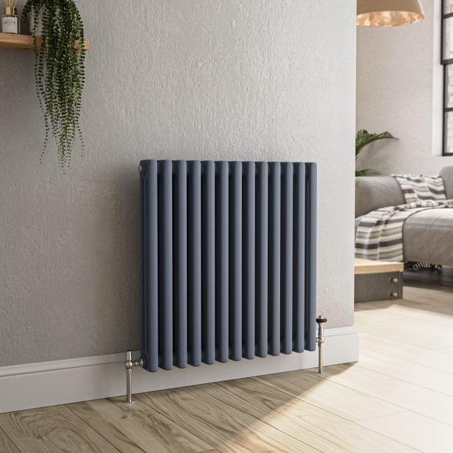 Reggio Anthracite Horizontal Triple Column Traditional Radiator 600x605mm 2586 BTU - Cast Iron Style