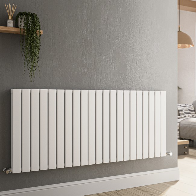 Riace White Horizontal Flat Designer Radiator 600x1428mm Double Panel 5398 BTU