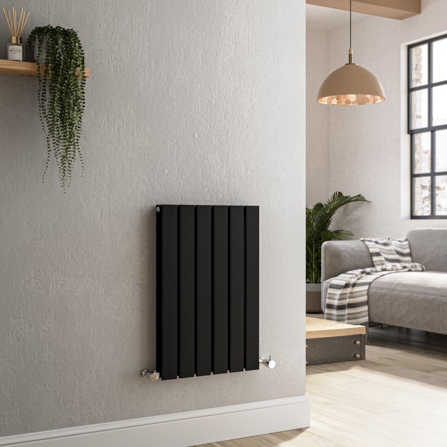 Riace Midnight Black Horizontal Flat Designer Radiator 600x408mm Double Panel 1542 BTU