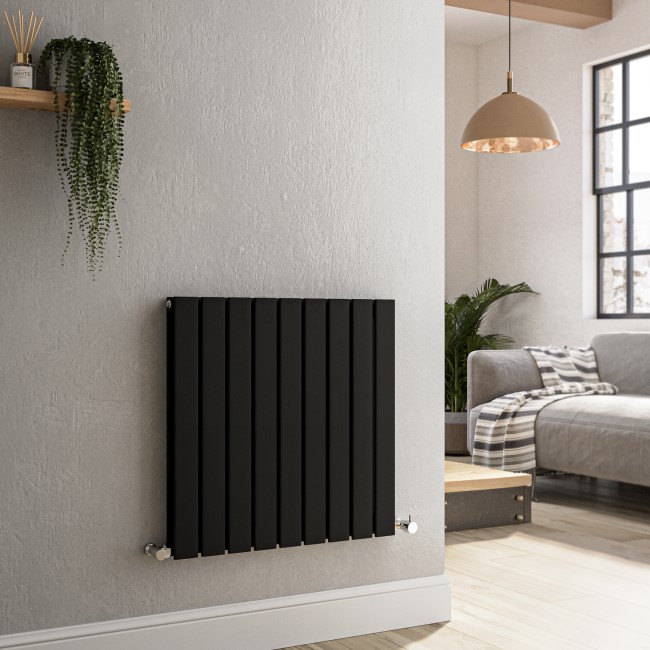 Riace Midnight Black Horizontal Flat Designer Radiator 600x612mm Double Panel 2313 BTU