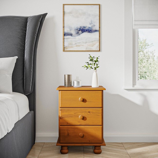 Pine 3 Drawer Bedside Table - Hamilton