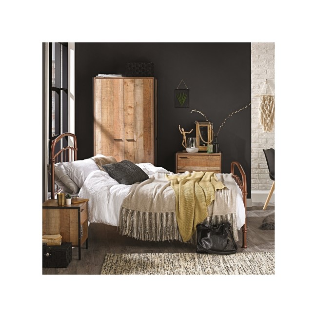 Industrial Oak Finish 3-Piece Bedroom Furniture Set - Hoxton - LPD