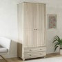 Light Wood with White Wash 2-Door Double Wardrobe with Drawers - Hampton