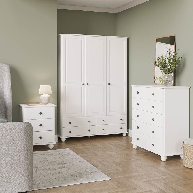 White 3-Drawer Bedside Table - Hampton