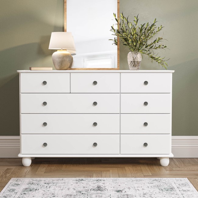 Wide White Chest of 9 Drawers - Hampton