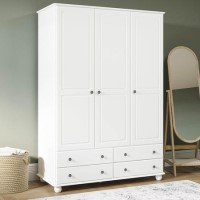 White 3-Door Triple Wardrobe with Drawers - Hampton