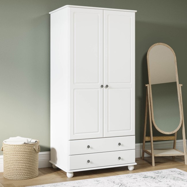 White 2-Door Double Wardrobe with Drawers - Hampton