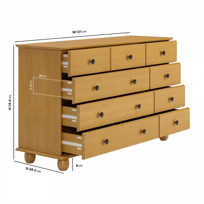 Wide Pine Chest of 9 Drawer - Hampton