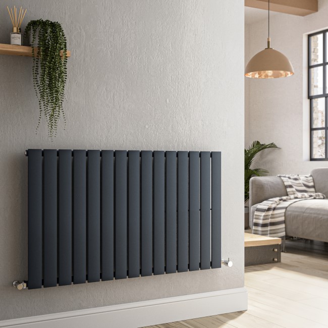 Riace Anthracite Horizontal Flat Designer Radiator 600x1020mm Single Panel 2383 BTU