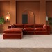 Large Burnt Orange Velvet Reversible 4-Seater Corner Sofa - Hudson