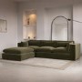 Large Khaki Green Velvet Reversible 4 Seater Corner Sofa - Hudson