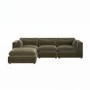 Large Khaki Green Velvet Reversible 4 Seater Corner Sofa - Hudson