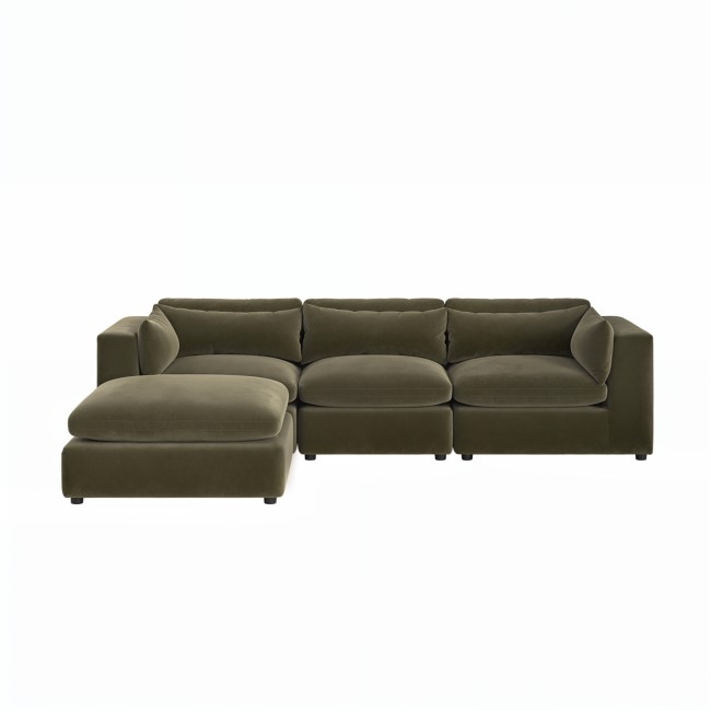 Large Khaki Green Velvet Reversible 4 Seater Corner Sofa - Hudson