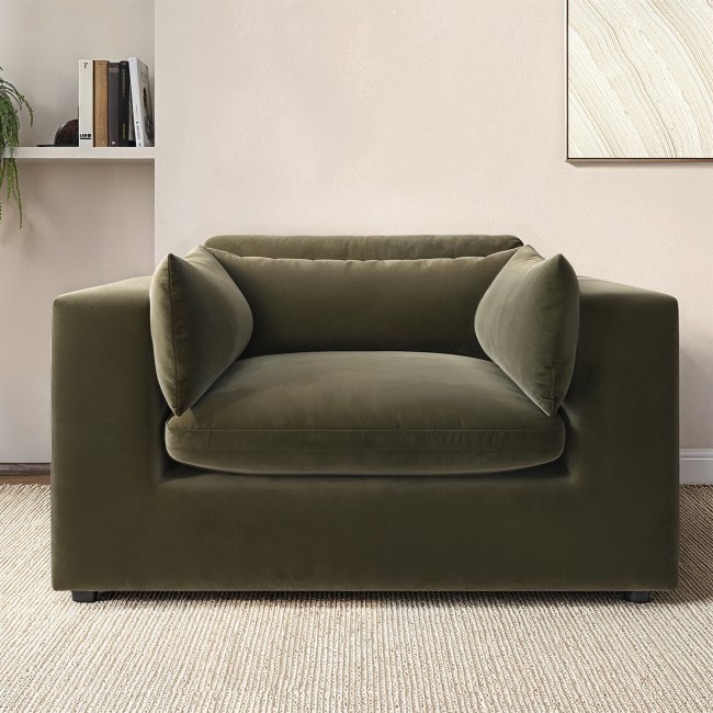 Khaki Green Velvet Cuddle Chair - Hudson