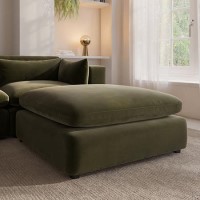 Khaki Green Velvet Footstool - Hudson