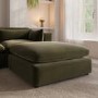 Khaki Green Velvet Footstool - Hudson