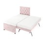 Single Pink Velvet Guest Bed with Trundle  - Isabel