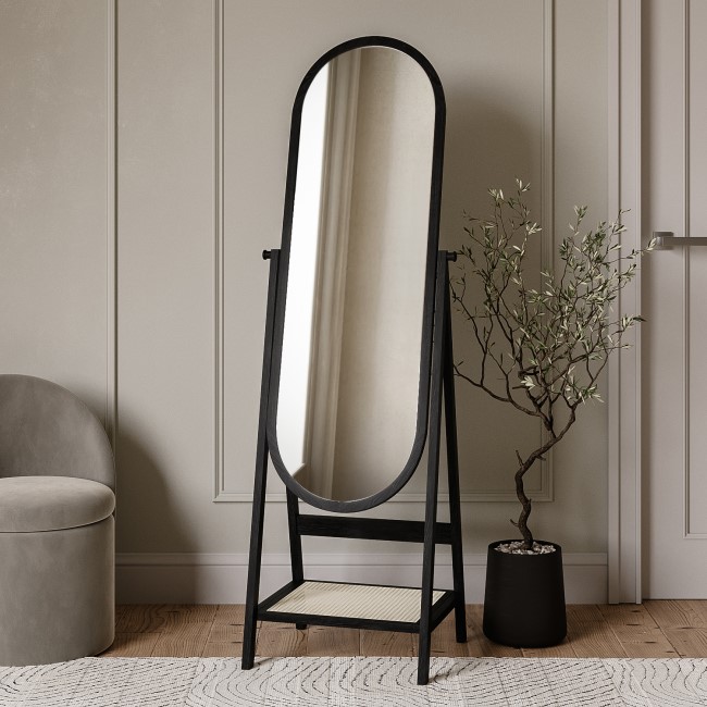 Black Full Length Free-Standing Oval Mirror with Shelf - Ida