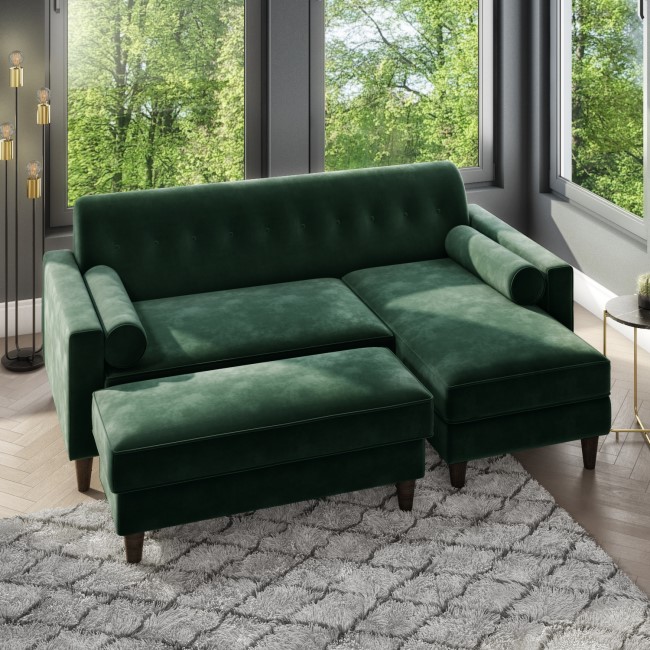 Large Dark Green Velvet Footstool - Idris