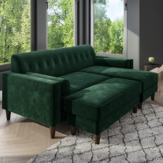 Large Dark Green Velvet Footstool - Idris