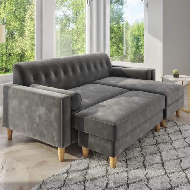 Large Grey Velvet Footstool - Idris