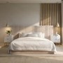 Beige Velvet Double Ottoman Bed with Wide Headboard - Iman