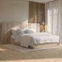 Beige Velvet Double Ottoman Bed with Wide Headboard - Iman