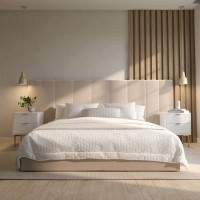 Beige Velvet King Size Ottoman Bed with Wide Headboard - Iman