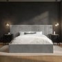 Grey Velvet Double Ottoman Bed with Wide Headboard - Iman