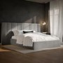 Grey Velvet Double Ottoman Bed with Wide Headboard - Iman