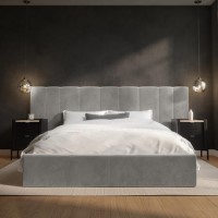 Grey Velvet King Size Ottoman Bed with Wide Headboard - Iman