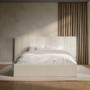 Off-White Upholstered Double Ottoman Bed with Wide Headboard - Iman