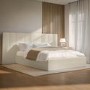 Off-White Upholstered Double Ottoman Bed with Wide Headboard - Iman