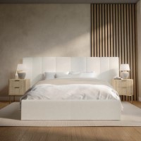 Off White Fabric Double Ottoman Bed with Wide Headboard - Iman