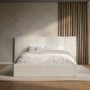 Off White Fabric Double Ottoman Bed with Wide Headboard - Iman