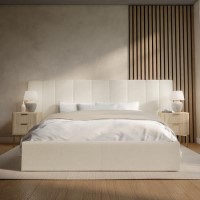 Off-White Upholstered King Size Ottoman Bed with Wide Headboard - Iman