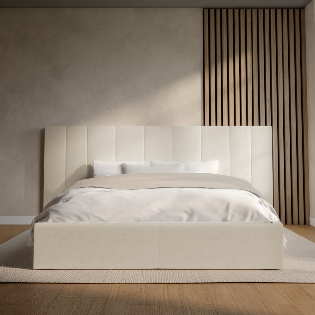 Off-White Upholstered King Size Ottoman Bed with Wide Headboard - Iman