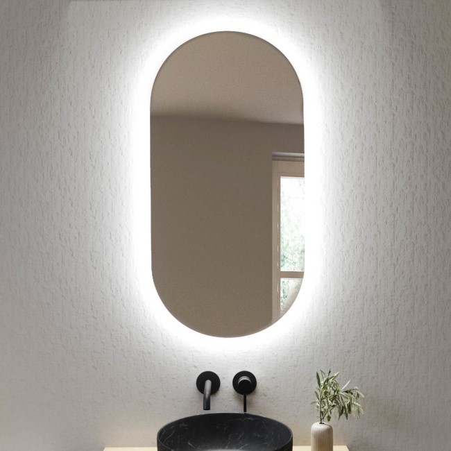 Oval Backlit Heated Bathroom Mirror with Lights 500 x 1000mm - Irena