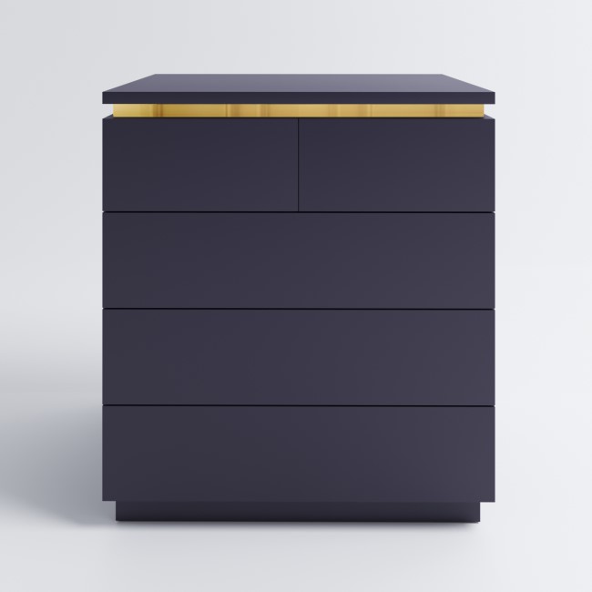 Navy Blue Chest of 5 Drawers with Metallic Trim - Isabella