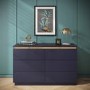 Wide Navy Blue Chest of 6 Drawers with Metallic Trim - Isabella