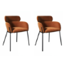 Set of 2 Burnt Orange Velvet Curved Dining Chairs - Isla