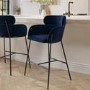 Navy Velvet Curved Kitchen Stool with Back - Isla