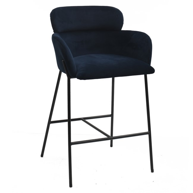 Navy Velvet Curved Kitchen Stool with Back - Isla