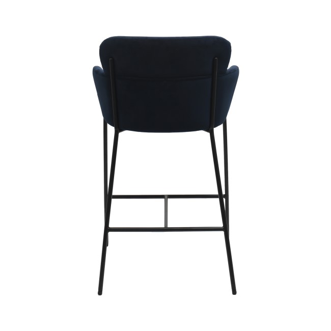 Navy Velvet Curved Kitchen Stool with Back - Isla