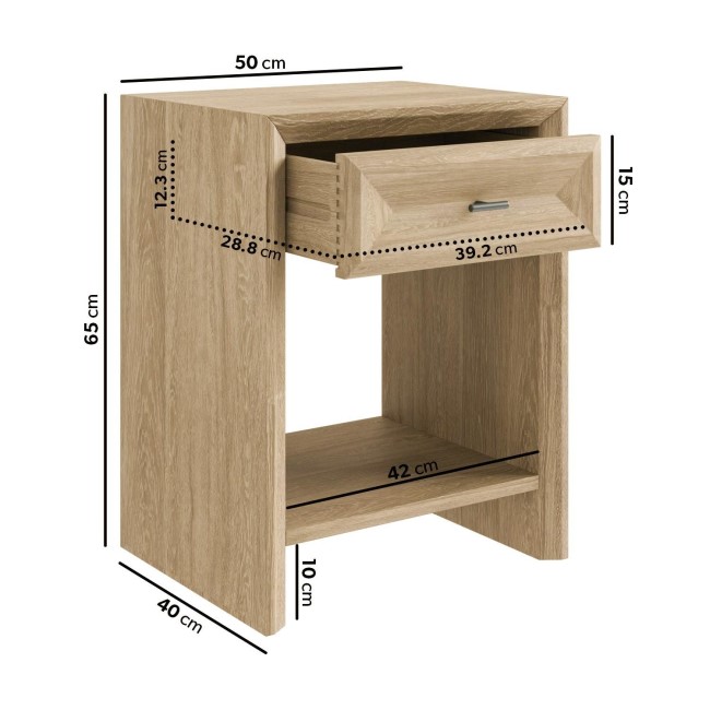 Modern Wide Tall White Wash Oak Bedside Table with Drawer - Jax