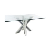 Large Rectangle Glass Top Chrome Dining Table - Seats 6 - Jade Boutique