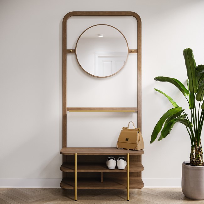 Eucalyptus Wood Hall Tree with Mirror and Shoe Rack - Joana