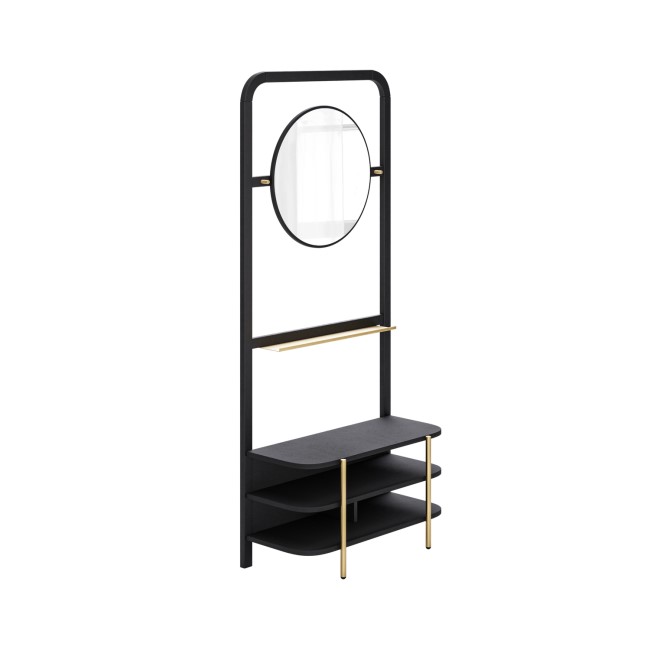 Black Eucalyptus Wood Hall Tree with Mirror and Shoe Rack - Joana